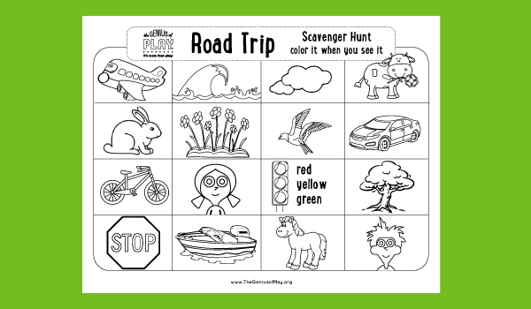 Road Trip Scavenger Hunt Coloring Sheet