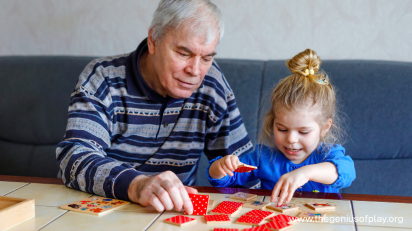 grandpa with kid playing