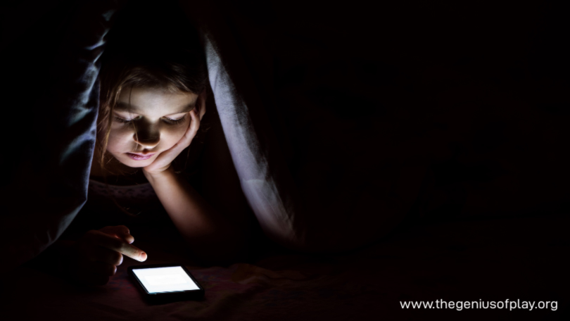 Girl using screen at bedtime